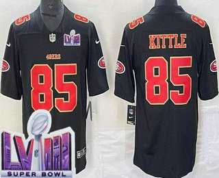 Men's San Francisco 49ers #85 George Kittle Limited Black Fashion LVIII Super Bowl Vapor Jersey Dzhi